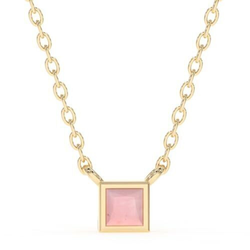 3884 Pink Opal Necklace , Premium Gold Minimalist Square Necklaces